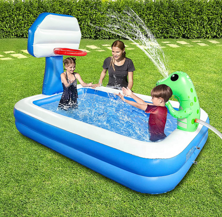 Inflatable pool with water spray toys