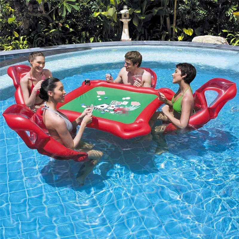 inflatable pool floating poker table with chairs for 4 persons summer outdoor water toys1