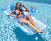 Inflatable Float Lounger Raft for Adults and Kids, Blow Up Tanning Pool, 5-in-1 Suntan Pool Floats Recliner with Adjustable Backrest for Outdoor, Garden, Backyard Summer Water Party