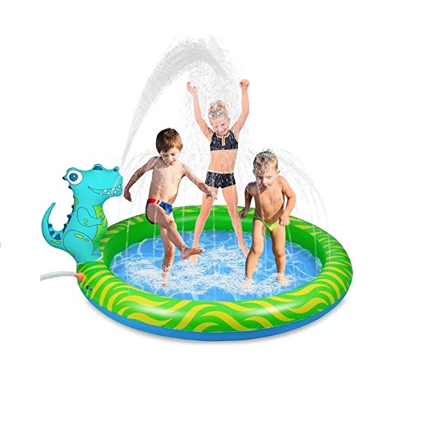 Inflatable Sprinkler Pool for Kids 63″, Dinosaur Splash Water Playing Pad Kiddie Pool, Spray Pad Swimming Pool, Summer Water Toys for Outdoor Backyard, Gifts for 2-13 Years Old Boys and Girls Inflatable Sprinkler Pool for Kids 63", Dinosaur Splash Water Playing Pad Kiddie Pool, Spray Pad Swimming Pool, Summer Water Toys for Outdoor Backyard, Gifts for 2-13 Years Old Boys and Girls
