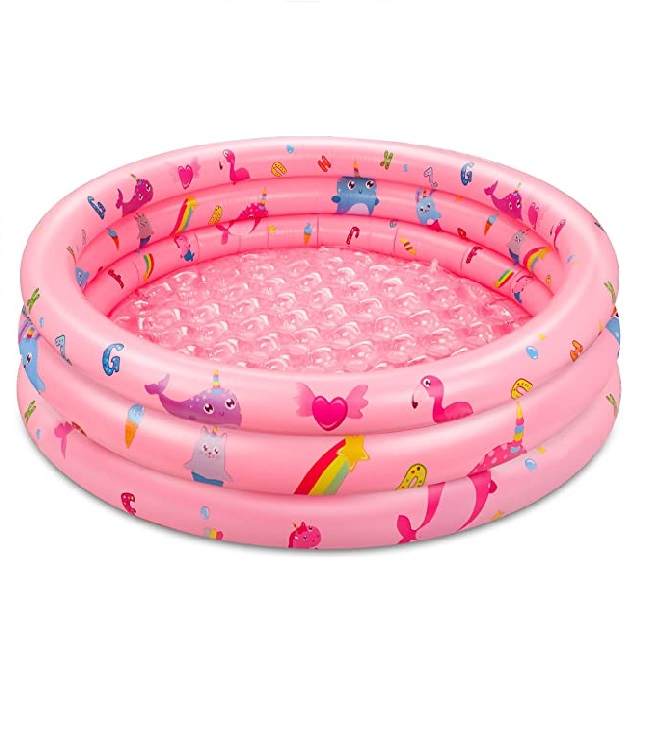 Kiddie 3 Rings Inflatable Swimming Pool with Padded Bottom 50”X12” Kiddie Paddling Inflatable Pool for Kids Toddler Adults Kiddie 3 Rings Inflatable Swimming Pool with Padded Bottom 50''X12'' Kiddie Paddling Inflatable Pool for Kids Toddler Adults
