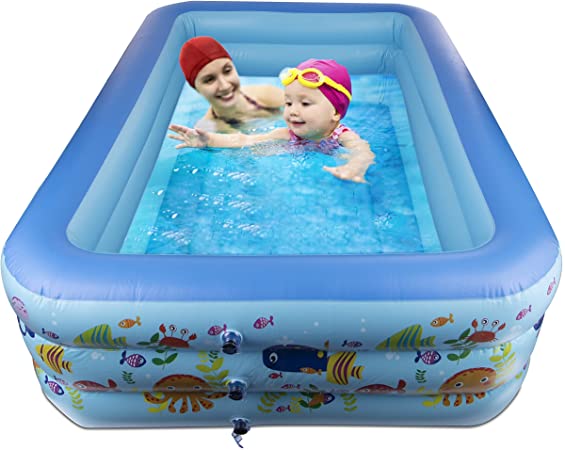 3 Ring Circles Swimming Pool Summer Water Party Kiddie Pool Outdoor Backyard Family Blow Up Pool for Kids Adults 83 X 55X 19