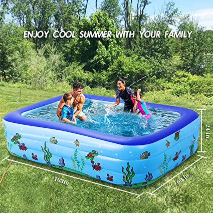 Large 103 x 69 x 24 Inch Inflatable Swimming Kiddie Pool Family Kids Adults Toddlers Babies Outdoor Garden Yard Use