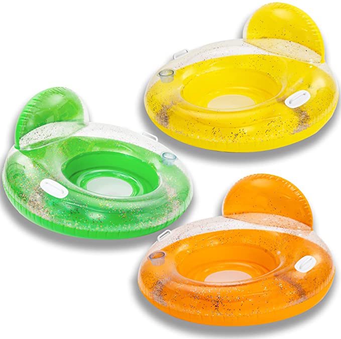 3 Packs 43 Glitters Inflatable Pool Lounger Float with Backrest Cup Holder Inflatable Swimming Pool Tube Summer 3 Packs 43 Glitters Inflatable Pool Lounger Float with Backrest Cup Holder Inflatable Swimming Pool Tube Summer
