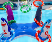 Inflatable Shark Flamingo Pool Ring Toss Games Toys, Floating Swimming Pool Ring with 6Pcs Rings