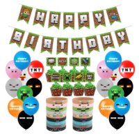 Pixel Style Gamer Party Supplies, Miner Theme Birthday Party Favors and Decors Set Pixel Style Gamer Party Supplies, Miner Theme Birthday Party Favors and Decors Set