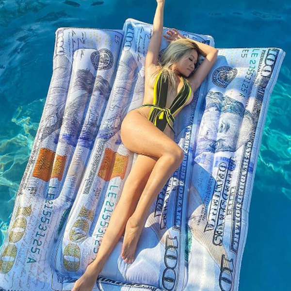 Inflatable dollar bill floating row Inflatable dollar bill floating row
